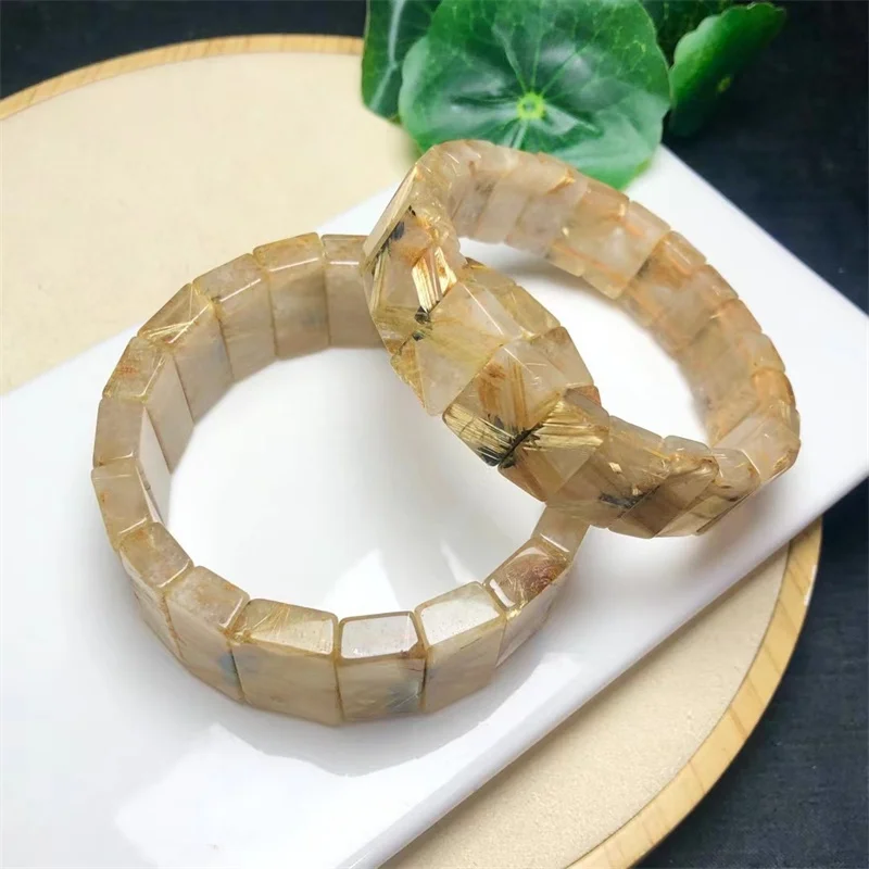 Natural Rutilated Quartz Bangle Women Fashion Sweet Reiki Healing Energy Strand Girls Jewelry Gift 1PCS