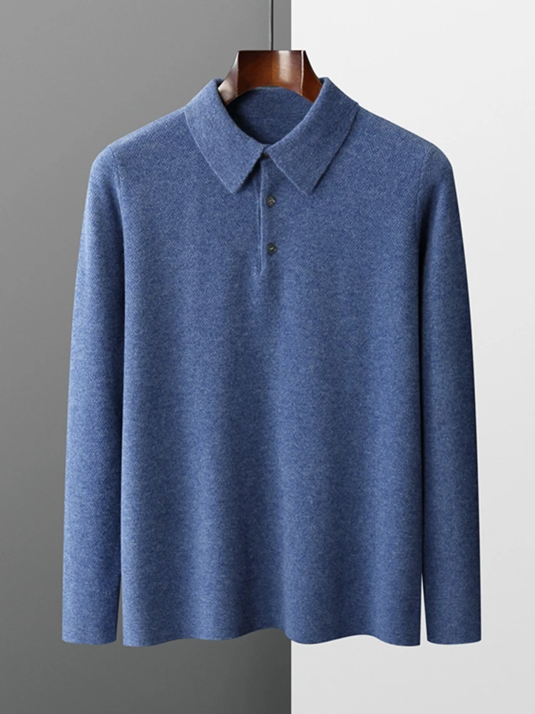 

Мужской пуловер из 100% мериносовой шерсти, свитер с отложным воротником, рубашка, осень-зима, мягкий трикотаж с длинными рукавами, вязаный вручную, повседневный топ