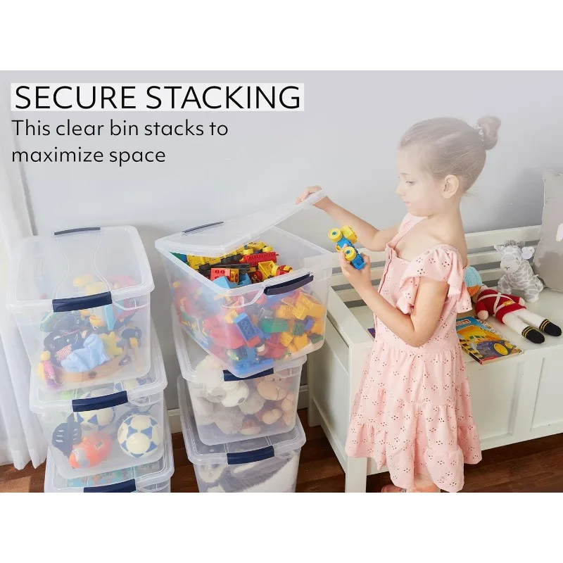 Clear Lids, Great for Closet and Laundry Storage, Organizing in the Home 6 Pack Stackable Plastic Storage Containers