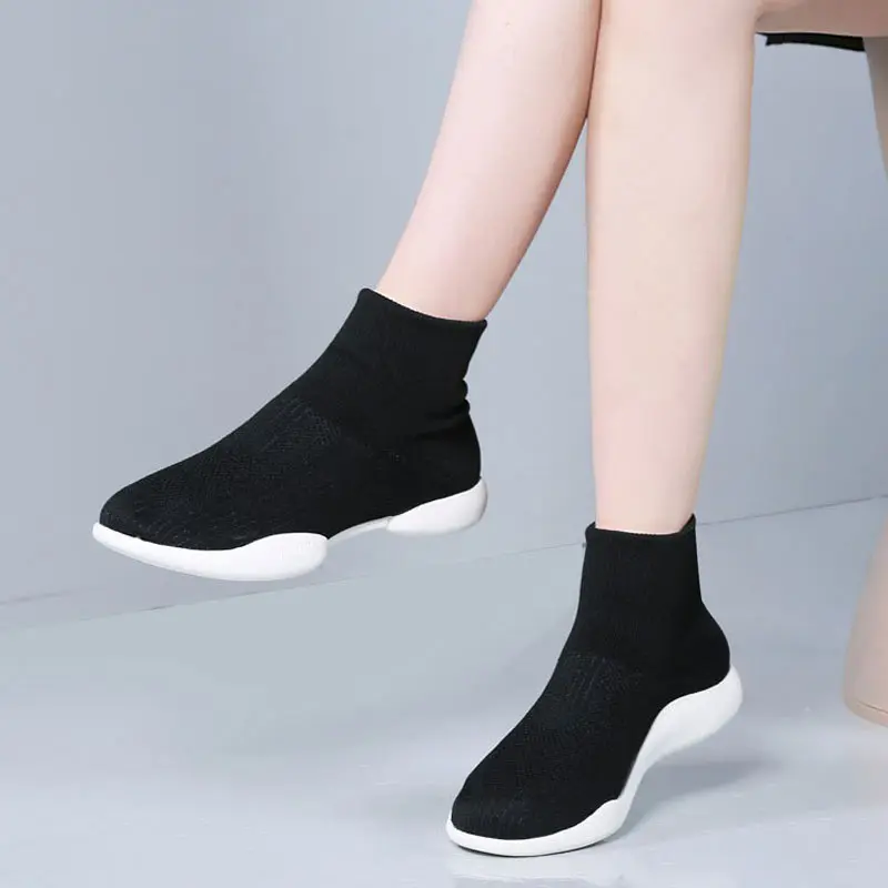 Dance Sneakers Women High Top Ventilate Knit Socks Boots Flats Jazz Dance Shoes Men Kid's Ballroom Modern Girl's Dancing Shoes