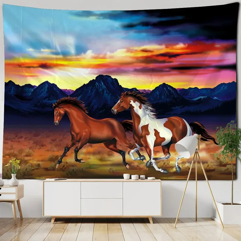 Tapiz de impresión 3D de caballo corriendo, colgante de pared de animal, decoración de pared de dormitorio, decoración estética hippie Bohemia, sala de estar