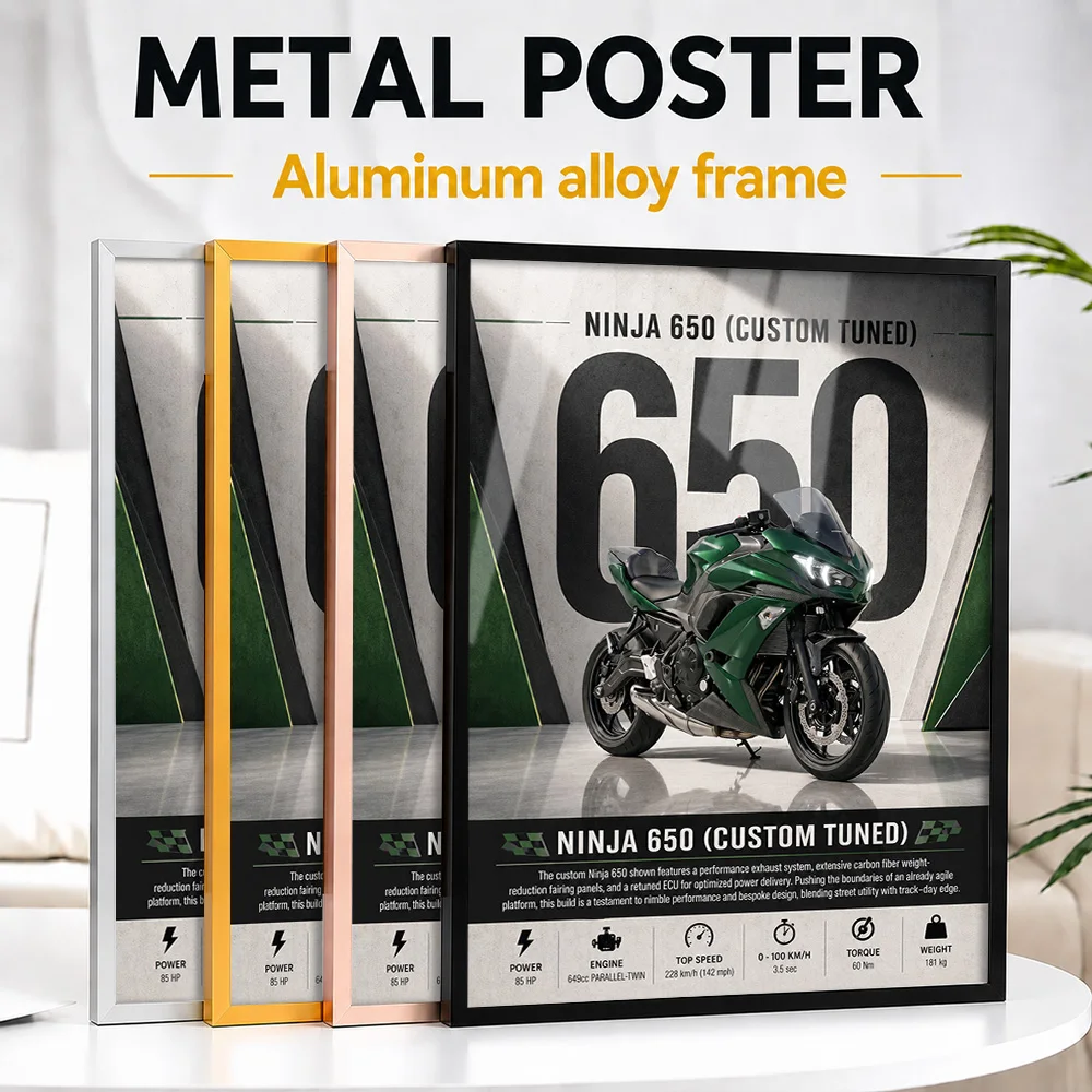 Sleek Tuned Japan Ninja 650 Framed Aluminum Metal Poster Customized Photo Adventure Touring Style Wall Art For Collector Room