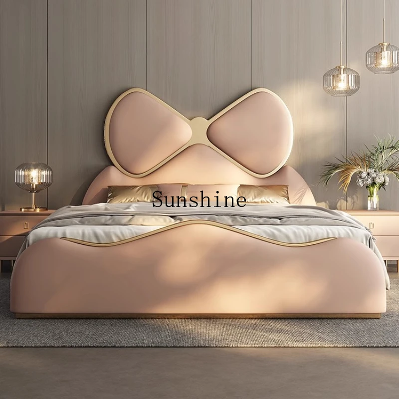 

Modern simple light luxury high-end small apartment pink princess solid wood children's bed