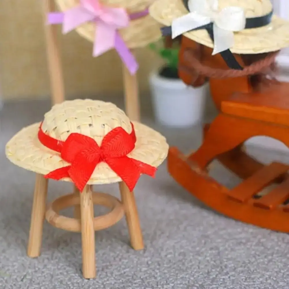 Criativo tamanho em miniatura casa material de palha em miniatura proteção solar chapéu de palha design artesanal diy boné de sol acessórios
