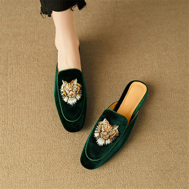 New Chinese Style Embroidery Women Pumps Spring Summer Woman Shoes Fashion Mules Slippers Shoes for Women Zapatos Mujer Green