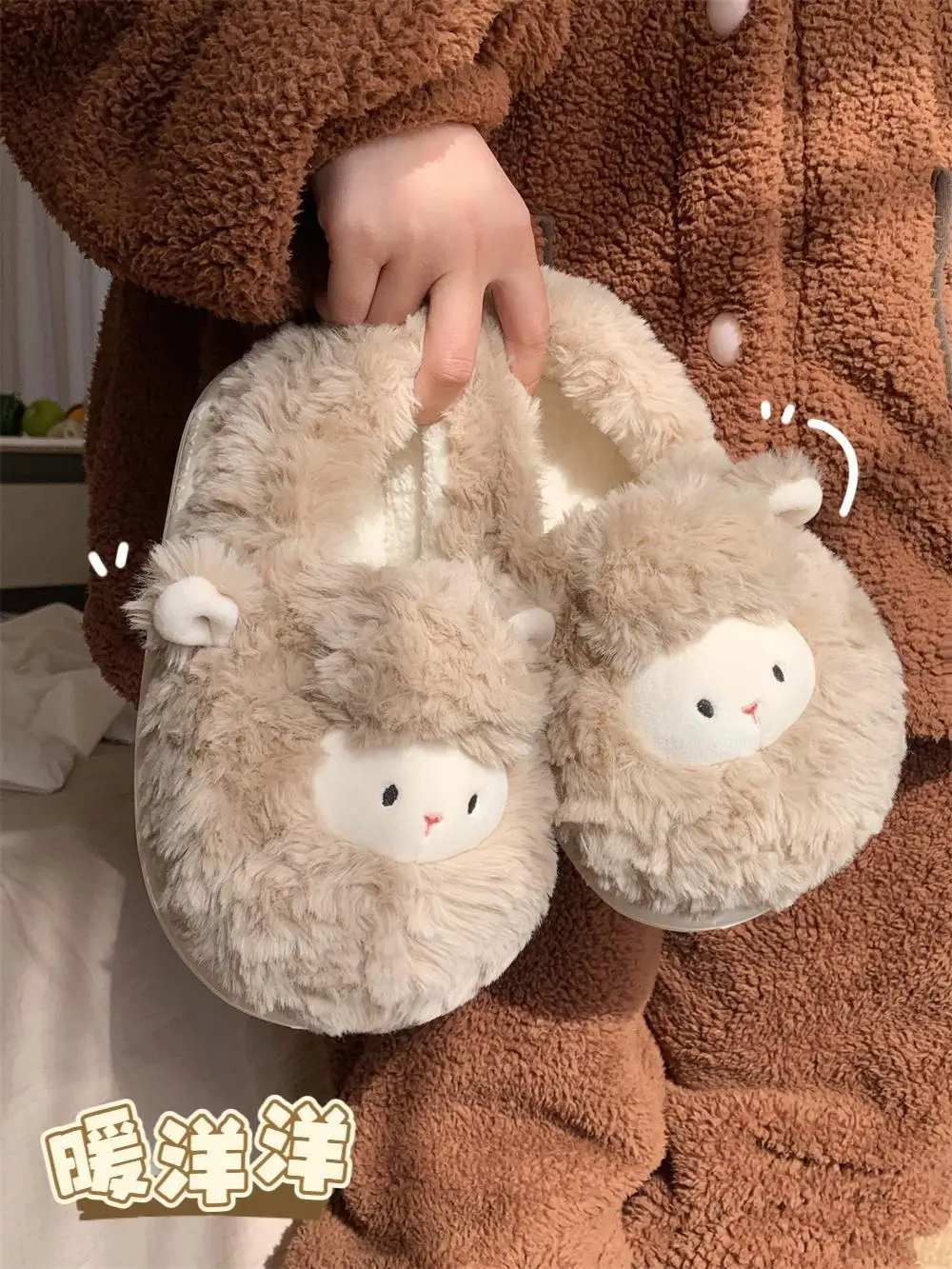 

Soft Cute Lamb Cotton Slippers For Women Winter Indoor Household Slippers Anti Slip And Warm Cute Animal Plush Slippers