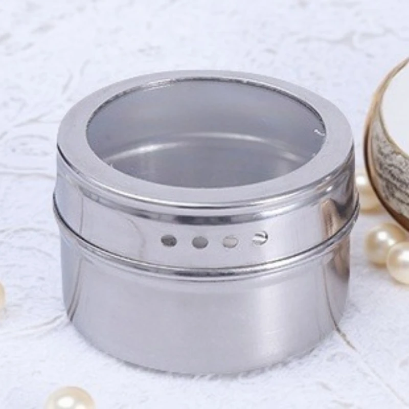 

New Magnetic Wall-mounted Seasoning Box Stainless Steel Kitchen Good Seasoning Box Barbecue Sprinkler Octagonal Storage Box