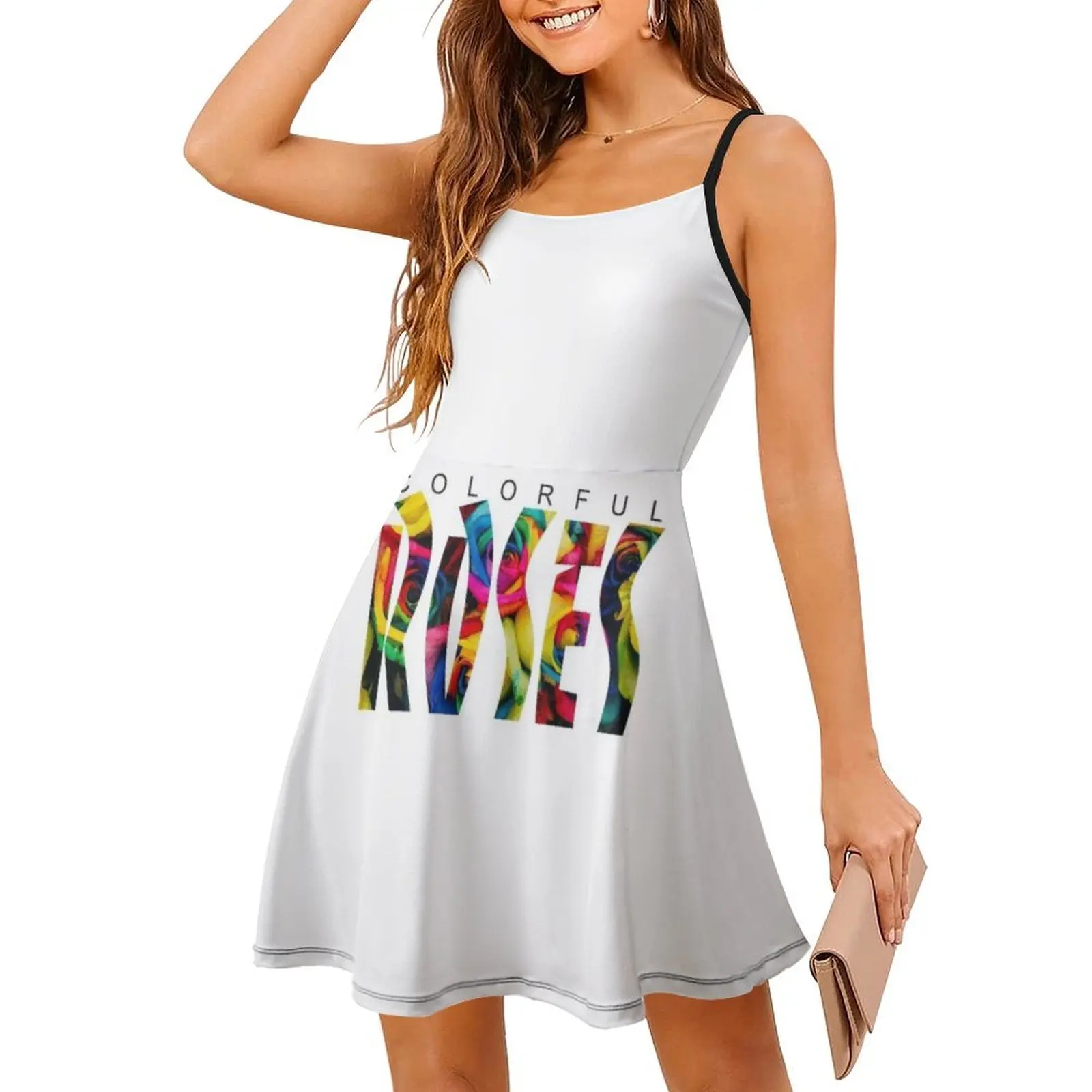 الورود الملونة نمط Preppy فستان قصير للنساء ألف خط فضفاض صالح فستان يوم غير رسمي ألوان ملونة فستان سهرة وردي المرأة