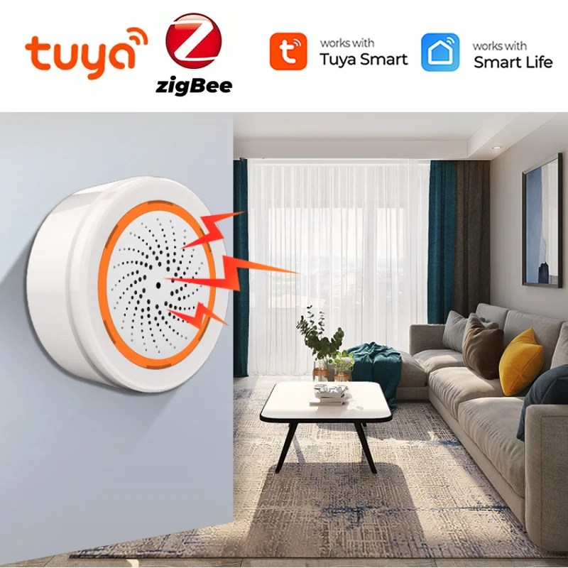 Tuya Zigbee WiFi Sensor de alarma de sirena inteligente de protección de seguridad para el hogar sirena de alerta de sonido funciona con la