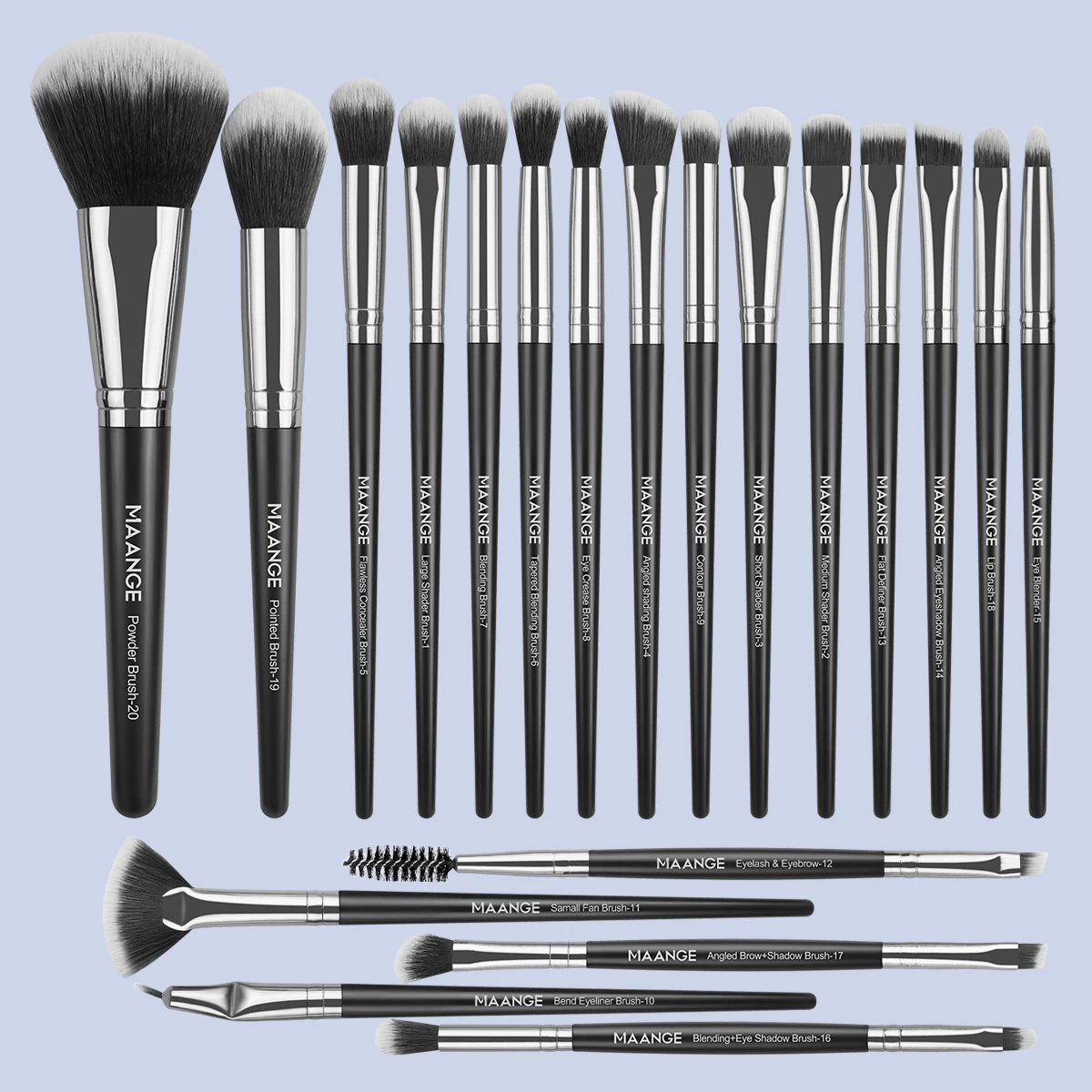 MAANGE 20PCS Makeup Brushes Set with Box Foundation Powder Eyeshadow Blending Eyelash Lip Portable Brush Tools Kit for Make up