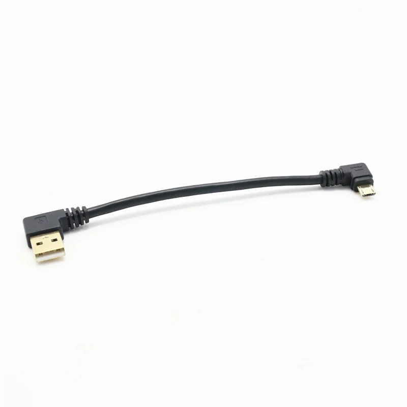 High Quality Gold Plated plug 15cm 50cm short 90 Degree Left angle USB A male to Micro USB Male Right angle data power cable