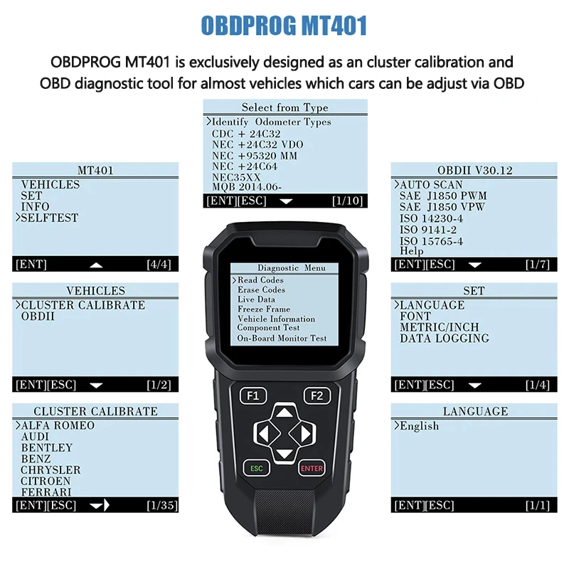 OBDPROG MT401 Cluster Calibration OBD2 Tool Professional Scanner OBD 2 Instrument Correction Adjustment Use No Need Internet