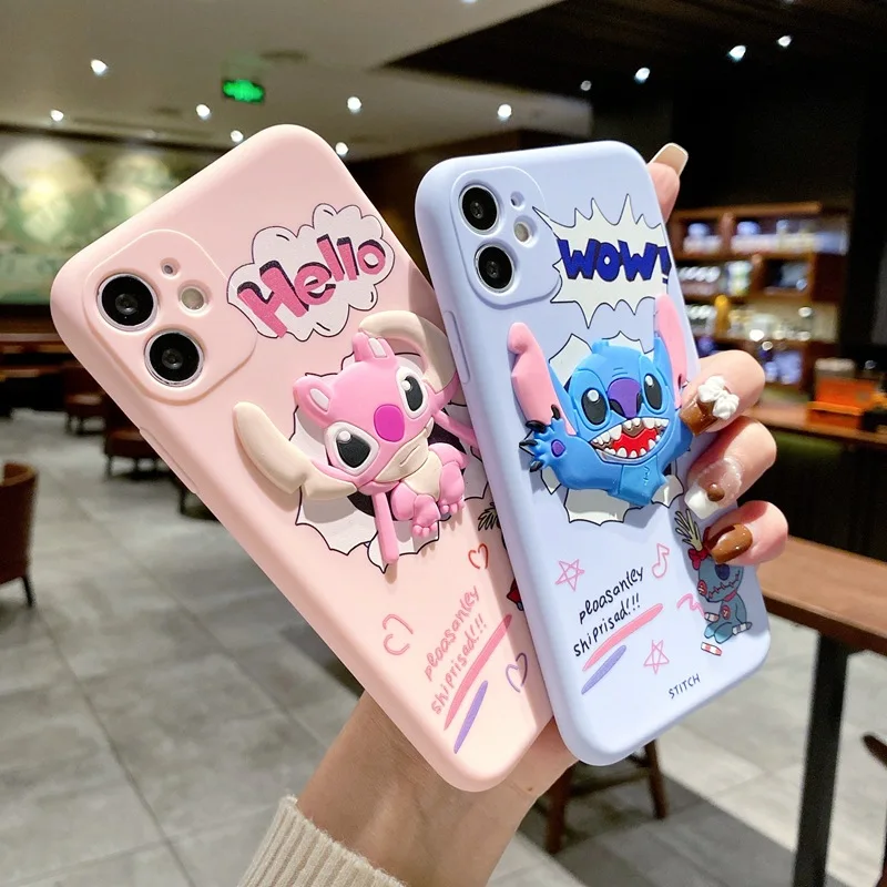 Disney Stitch 3D Silicone CaseFor iPhone 12 13 Mini 11 Pro XS Max X XR 5 6 6s 7 8 Plus SE Cartoon Funda Back Cover