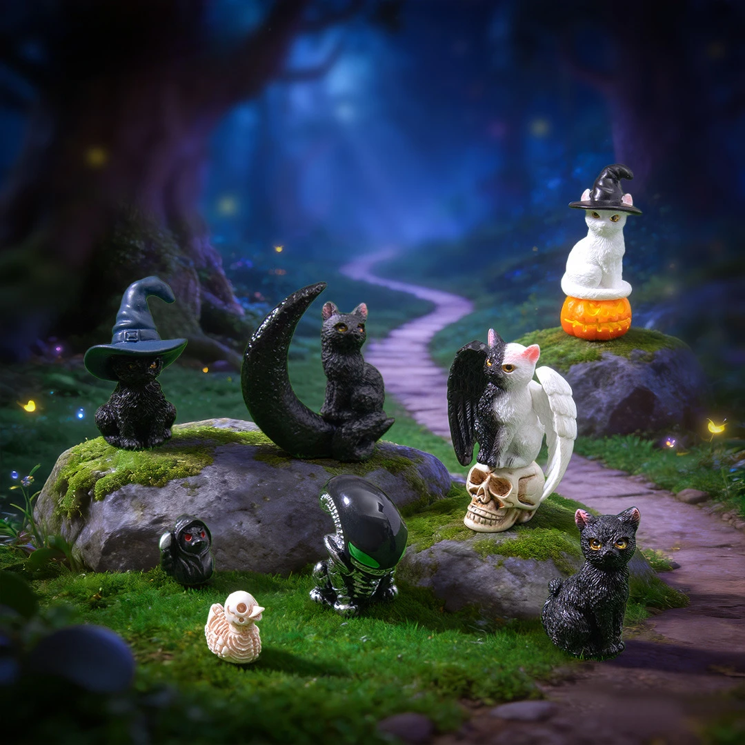 100pcs Cute 3D Mini Halloween Cat Pumpkin Doll Resin Desktop Ornaments DIY for Fairy Garden Landscape Dollhouse Accessories