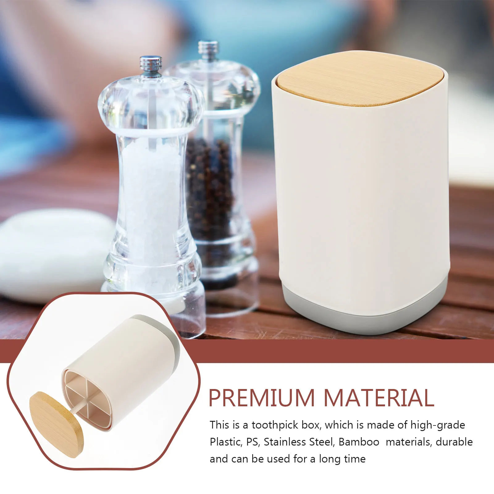 

Divided Toothpick Box Floss Pick Dispenser Press Type Automatic Toothpick Dispenser Thick Frosted Body Bamboo Top Cover Easy