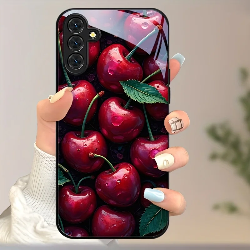 Cherry Painted Hard Phone Case For Samsung S25 Ultra S26 S24 S23 S22 S 25 Plus S21 S20 FE Cases Tempered Glass Back Cover Funda