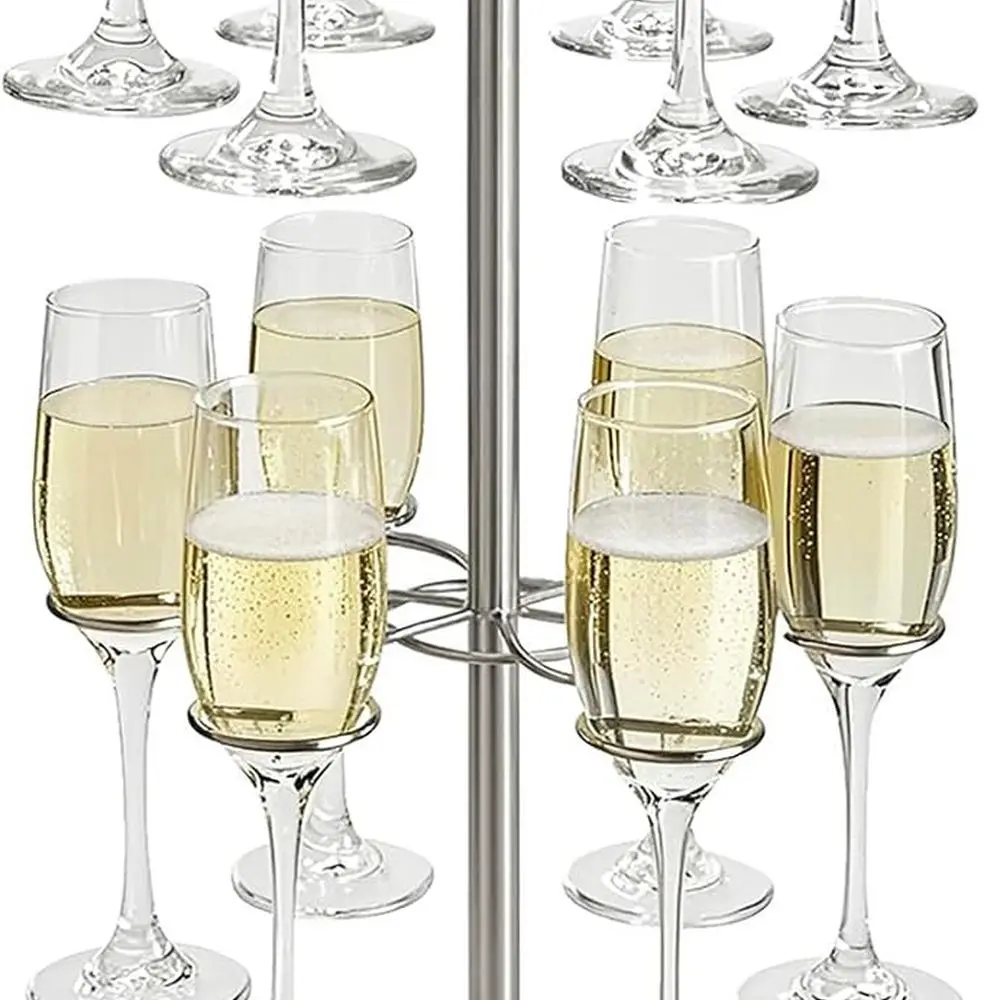

Stainless Steel 2-Tier Wine Glass Holder with Marble Base for Party Champagne Towers, Heavy Duty Stand with 12 Brackets