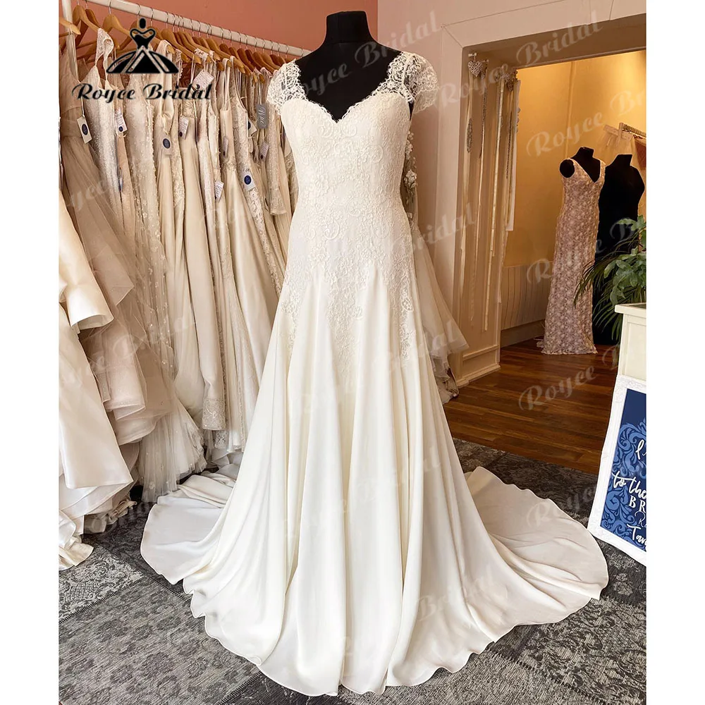 Vestido Novia Mermaid Soft Satin Cap Sleeve Lace Boho Wedding Dress with V Neck 2024 Bride Gown for Women abito da sposa Sexy