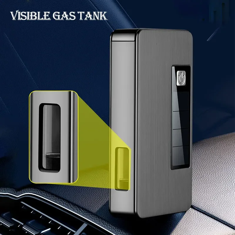 New Creative Transparent Transom Inflatable Solar Rechargeable Metal Cigarette Lighter Jet Flame Cigar Gas Lighter Men\'s Gift