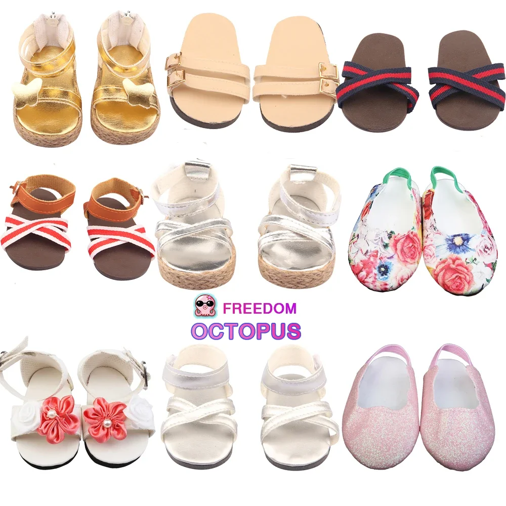 7cm New Fashion 18 Inch American Doll Shoes Butterfly Flower Sandals Flip Flop For 1/3 BJD 43cm New Born Baby And OG Dolls