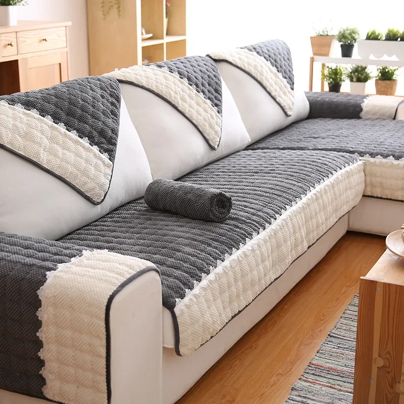 Corduroy Color Blocking Sofa Cover Living Room Universal for All Seasons Sofa Mat Non-Slip Sofa Cover Solid Color Couch Cushion