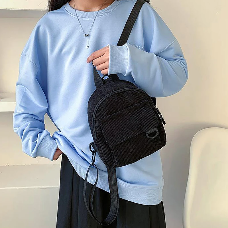 미니 단색 코듀로이 배낭 미니멀리스트 작은 배낭, 여아 여행 캐주얼 가방, 학생 책가방