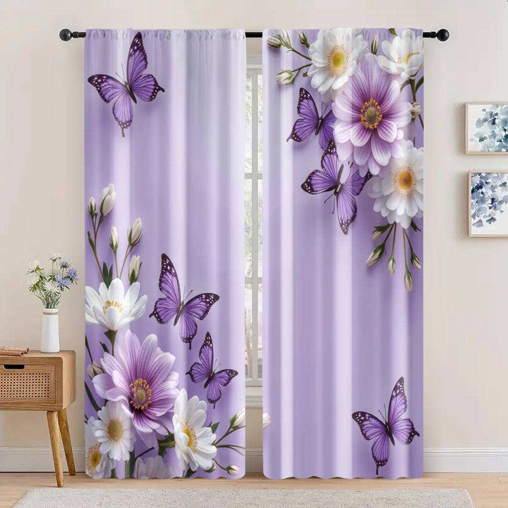 2pc,  Window Drapes butterfly diagram Machine Washable Fabric,Without Electricity Wall Decor Suitable for All Occasions decorate