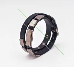 G396 Black New Tag Studded Double Wrap Genuine Leather Wristband Bracelet Cuff New