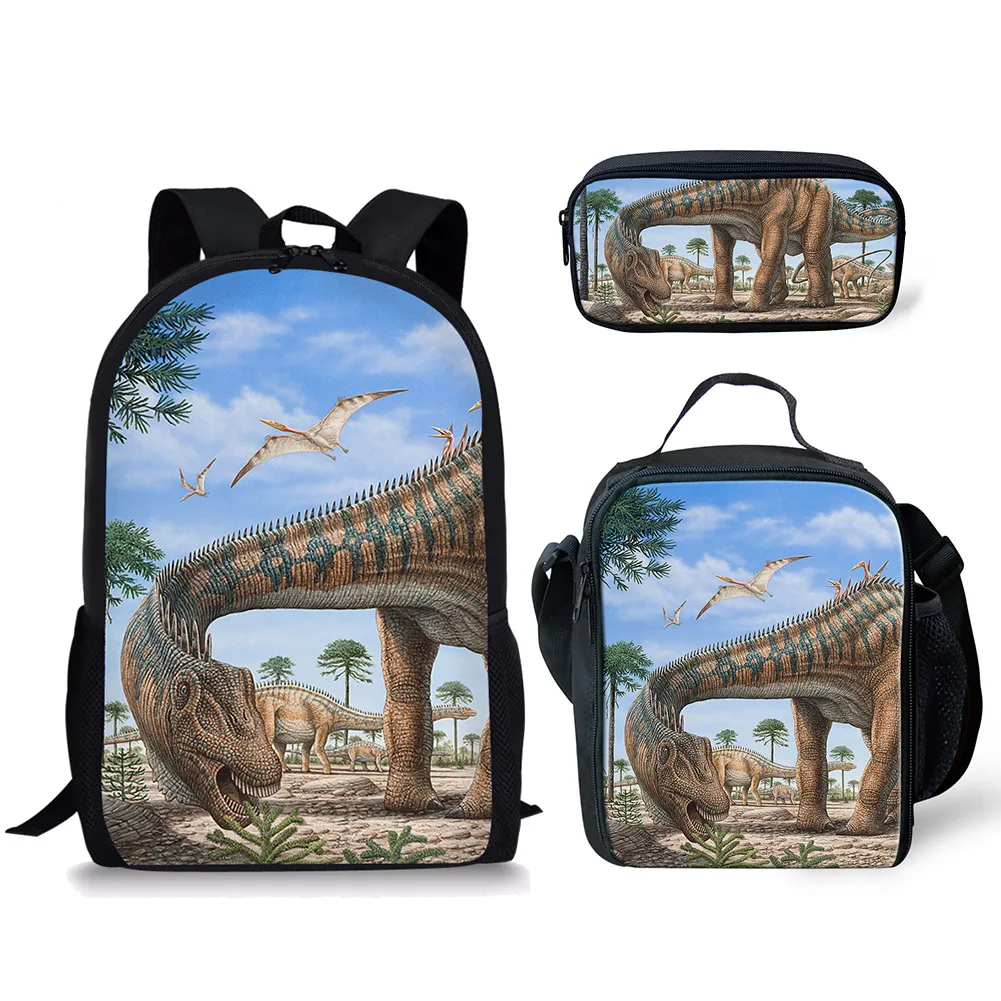 Cartoon Funny Dinosaur Wild Animal 3pcs/Set Backpack 3D Print School Student Bookbag Anime Laptop Daypack Lunch Bag Pencil Case