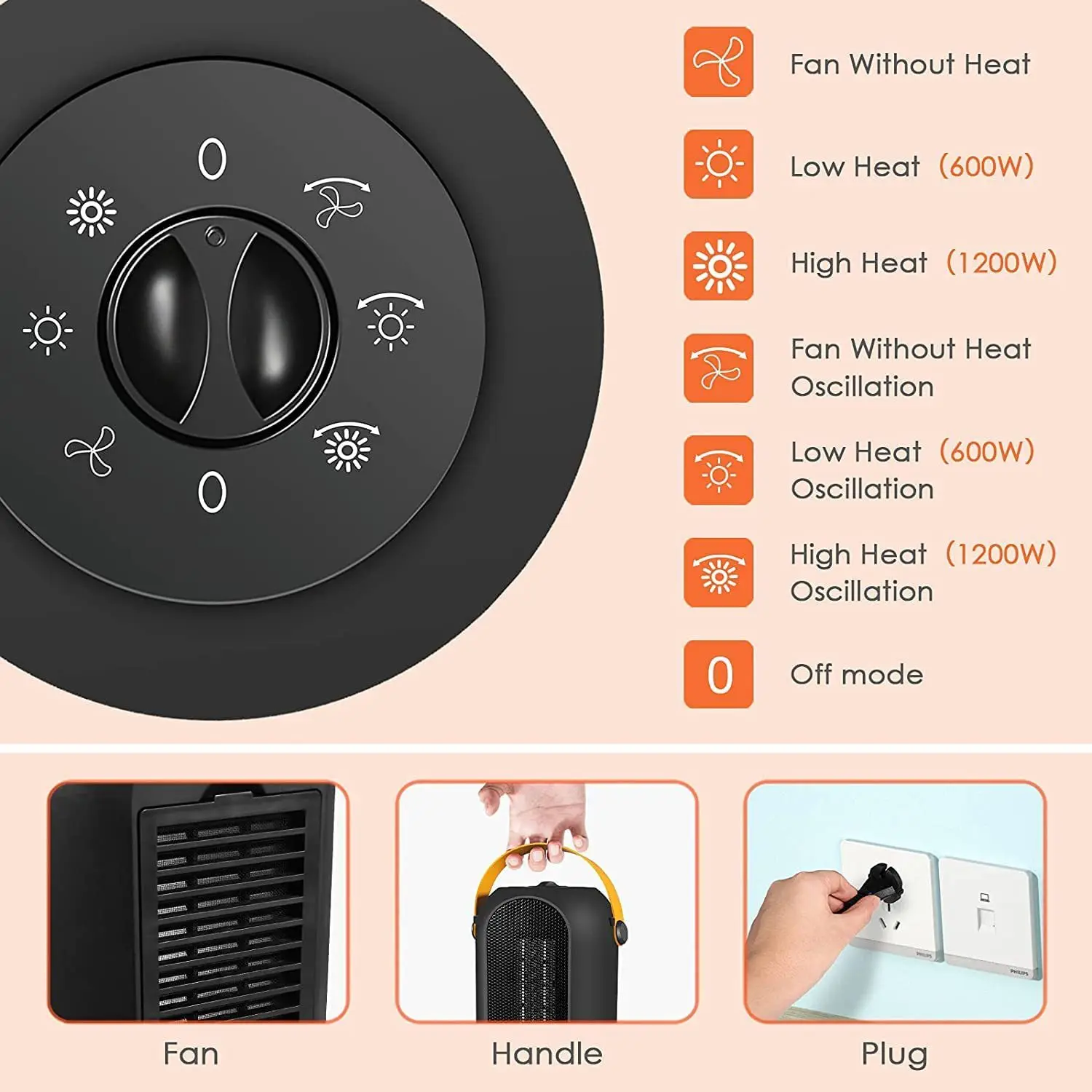 STLF Customized Portable Mini Indoor Home Plug in Electric Space Heater With Head Shaking