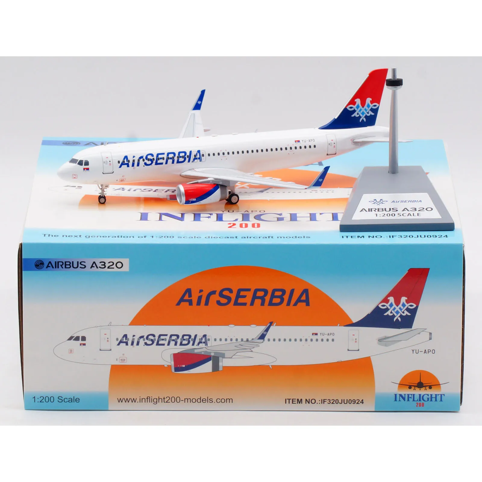 IF320JU0924 Alloy Collectible Plane Gift INFLIGHT 1:200 Air Serbia Airbus A320-200 Diecast Aircraft Jet Model YU-APO With Stand