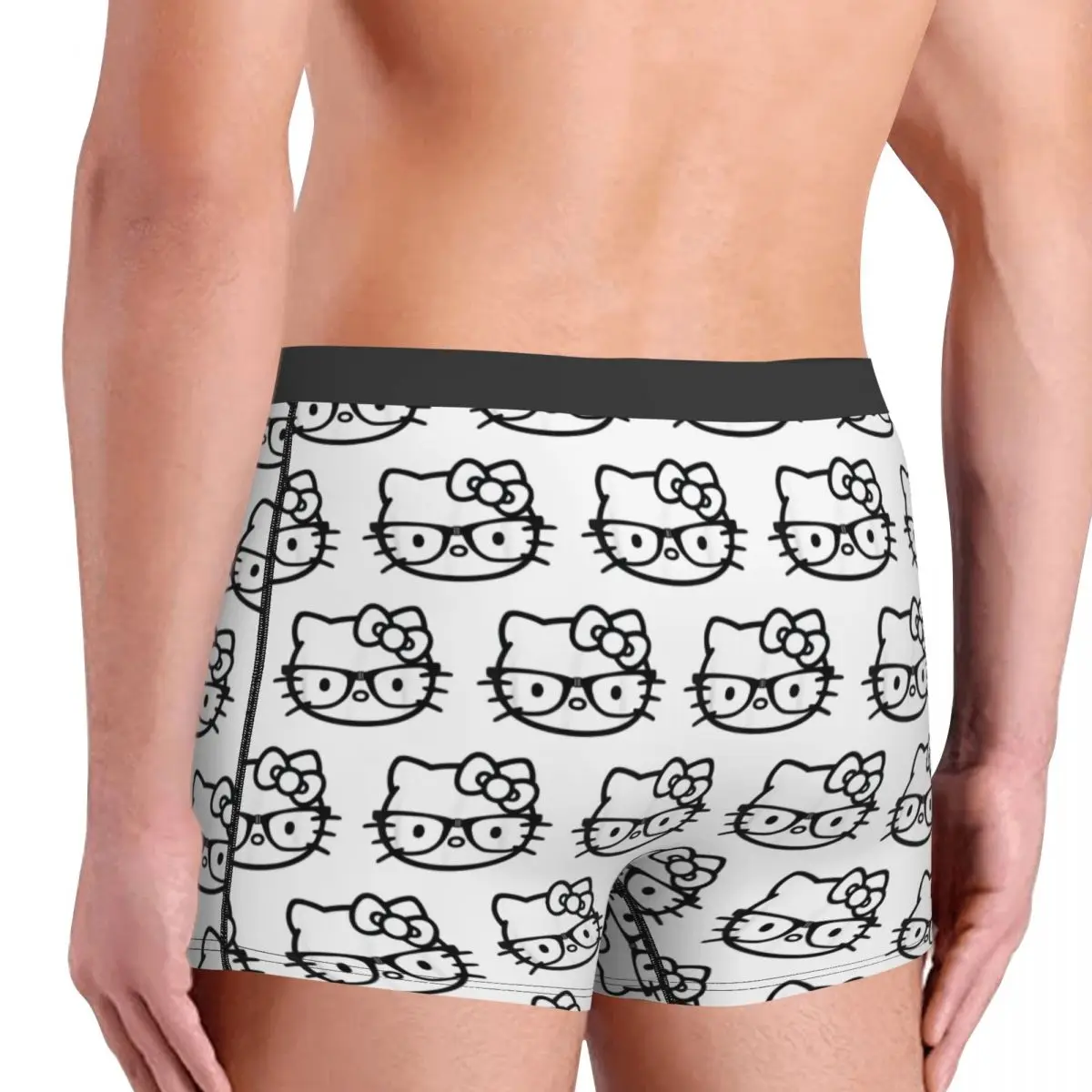 Men Hello Kitty Black And White Nerd Glasses Boxers Humorous Gifts Underwear Shorts Men's Boxer Briefs Quilt Underpants Cozy