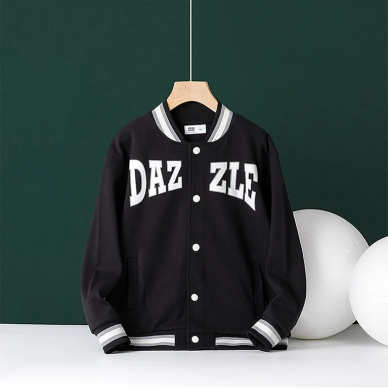 

Kids Baseball Jacket Hip Hop Streetwear Windbreaker with Letter Boys And Girls Autumn Outerwear for Running Sports