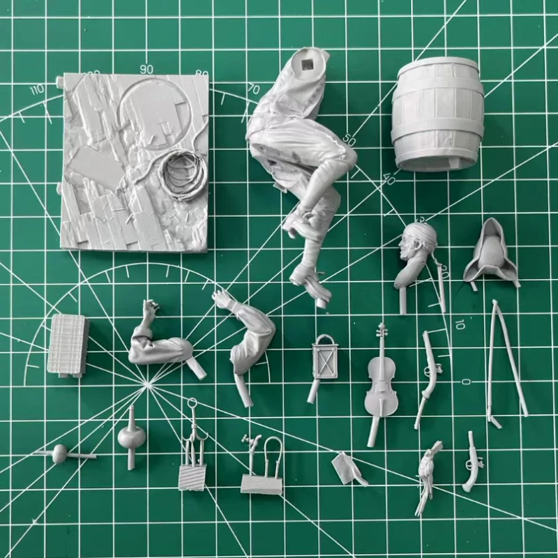 Maßstab 1:24, Druckguss-Harzfigur, Modellbausatz, Pirat, der die Violine spielt, Hobby, Miniaturspielzeug, unmontiertes und unbemaltes DIY-Diorama