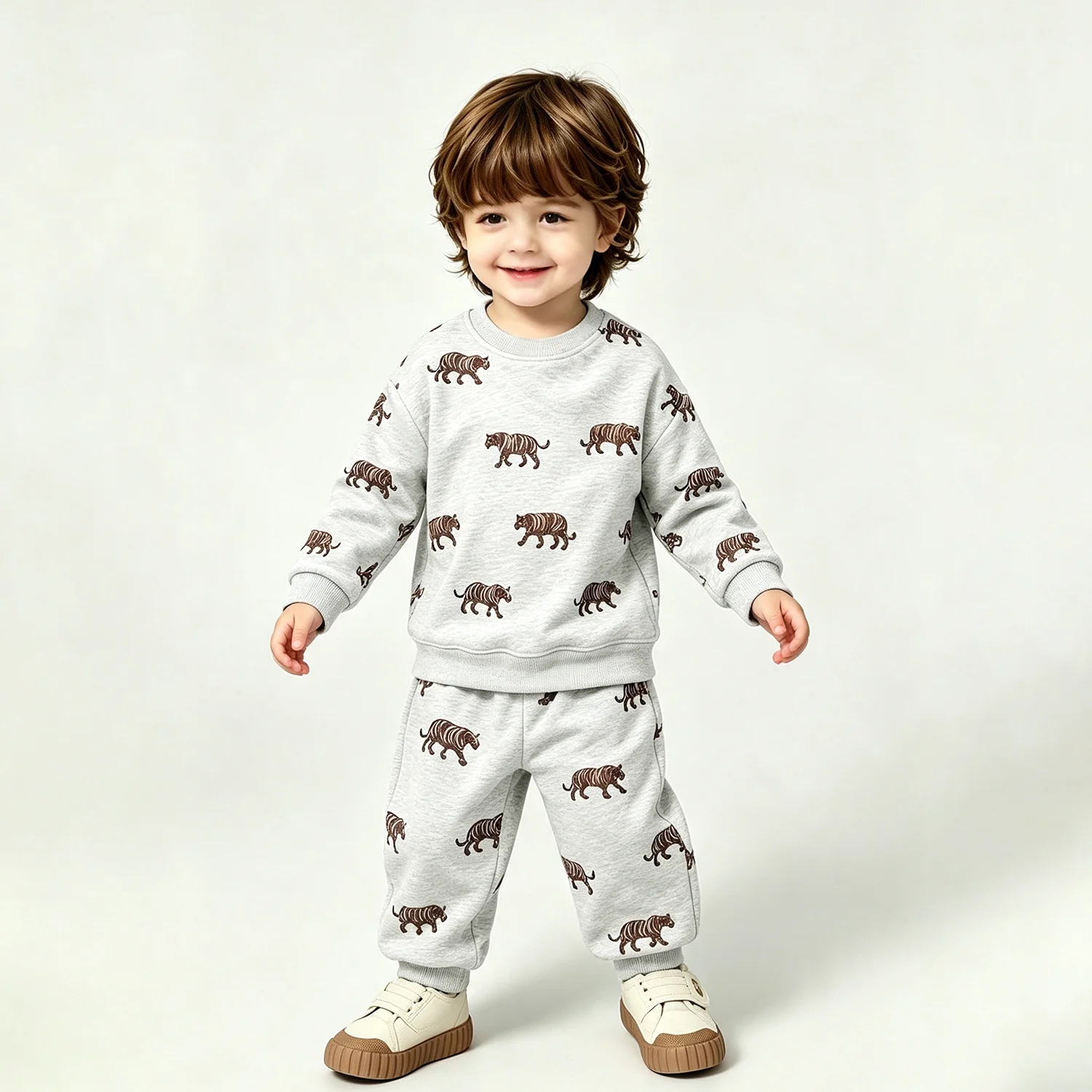 Baby Boy 2Pcs Clothes Set Toddler Tiger Print Fleece Sweatshirt Pants Infant Fall Winter Casual Outfit