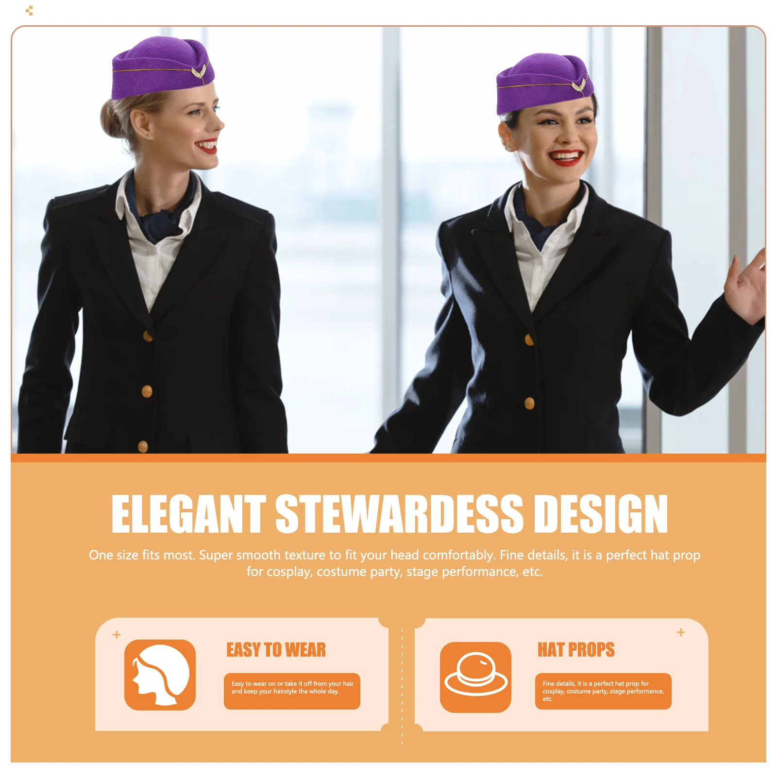 Stewardess Beret Vintage Hat Airline Attendant Flight Uniform Cosplay Woolen Felt Toddler Costume