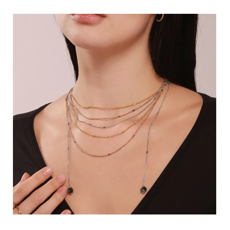 

Seattle Flash Multi-layer Chain Necklace Women's Light Luxury Collarbone Chain Sparkling Stacked Wear Design Flash Piece Neck Ch