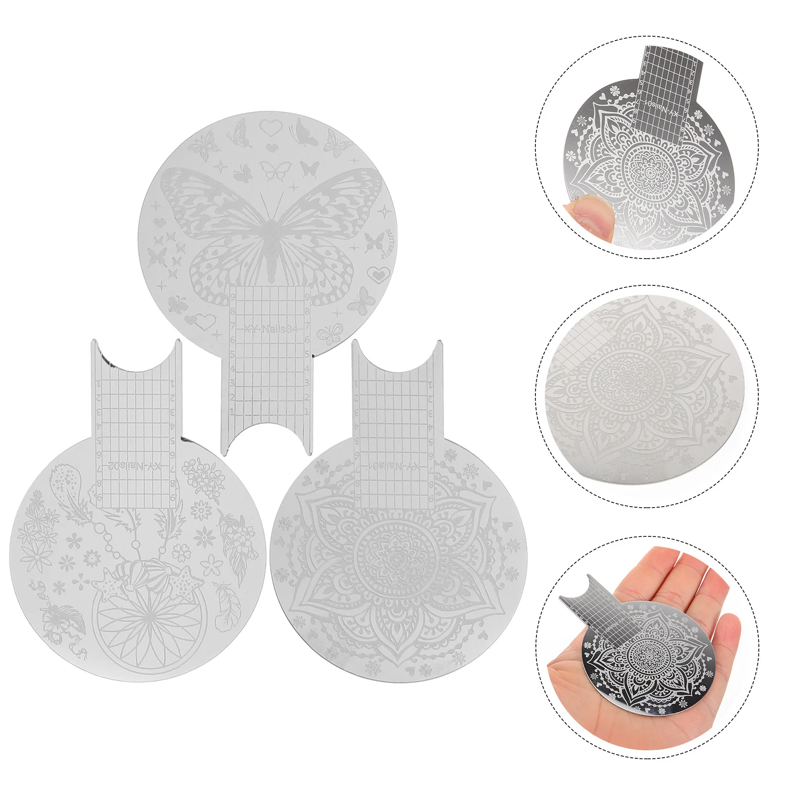 

3 Pcs Suite Round Multi-functional Nail Print Kit Arttemplates Stainless Steel Stamper