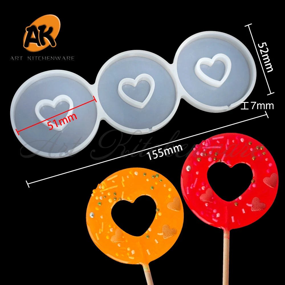 Molde de silicone para Donut Lollipop, 3D, Redonda, Coração, DIY, Modelo de Resina Epóxi, Ferramentas de Decoração do Bolo, Bakeware para Dia dos Namorados