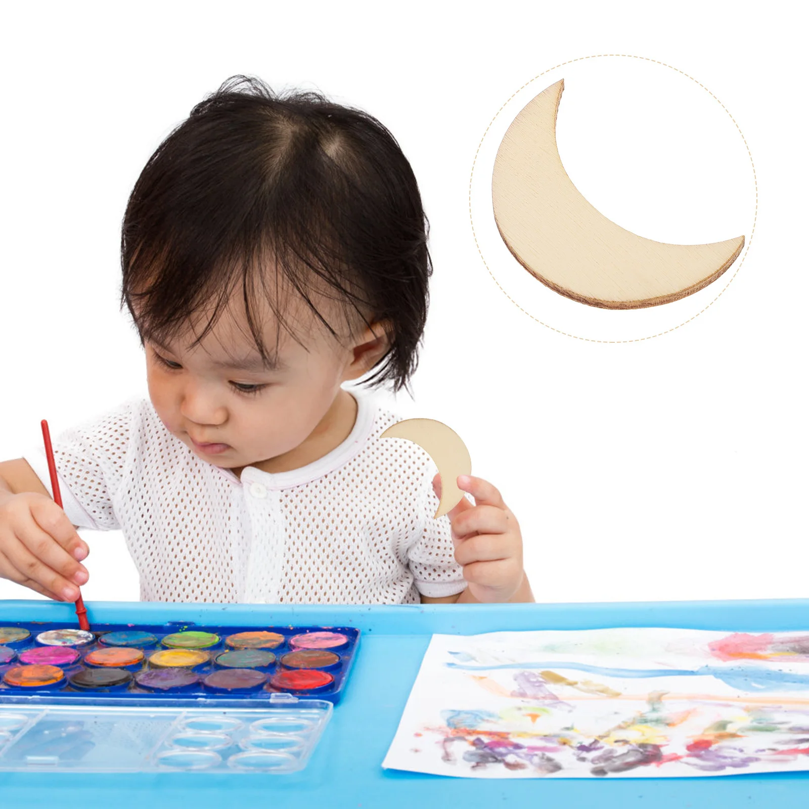 

20Pcs Wooden Moon Shape Hanging Ornaments Unfinished Blank Wooden Slices DIY Christmas Tree Decor Craft Material for Pendant