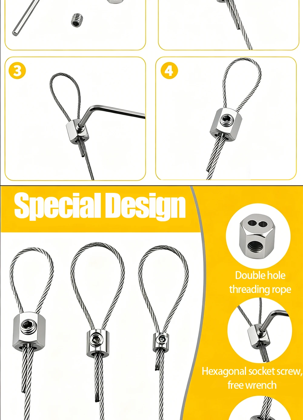 5/10/20 m 1,5 mm Edelstahl-Drahtseil-Set mit Kabelklemme und PVC-Beschichtung für Wäscheleinen, Gartengeländer, Außenzäune – Detail 4