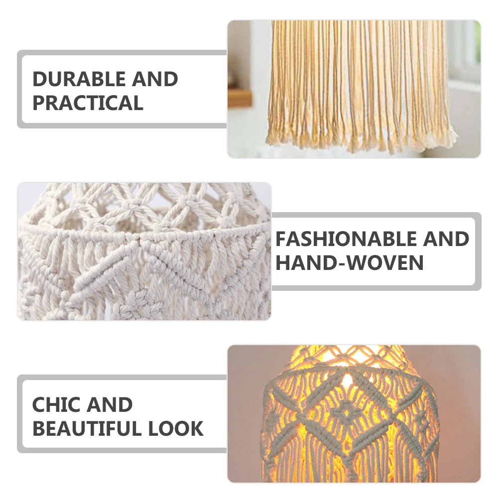 

Bohemian Lampshade Handmade Woven Cotton Rope Hanging Light Cover For Living Room Bedroom Cafe Farmhouse Macrame Ceiling