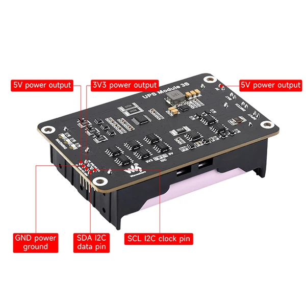 Raspberry Pi 5 UPS HAT Support 18650 Li Battery 5V Uninterruptible Power Supply Via I2C bus For Pi 4 Model B