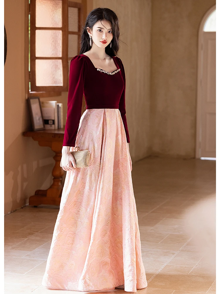 

plus Size Autumn Winter Wedding Dr Ele Plump MM Fatter Slimming Engagement Women's Performance Floral Embroidery Fabri...