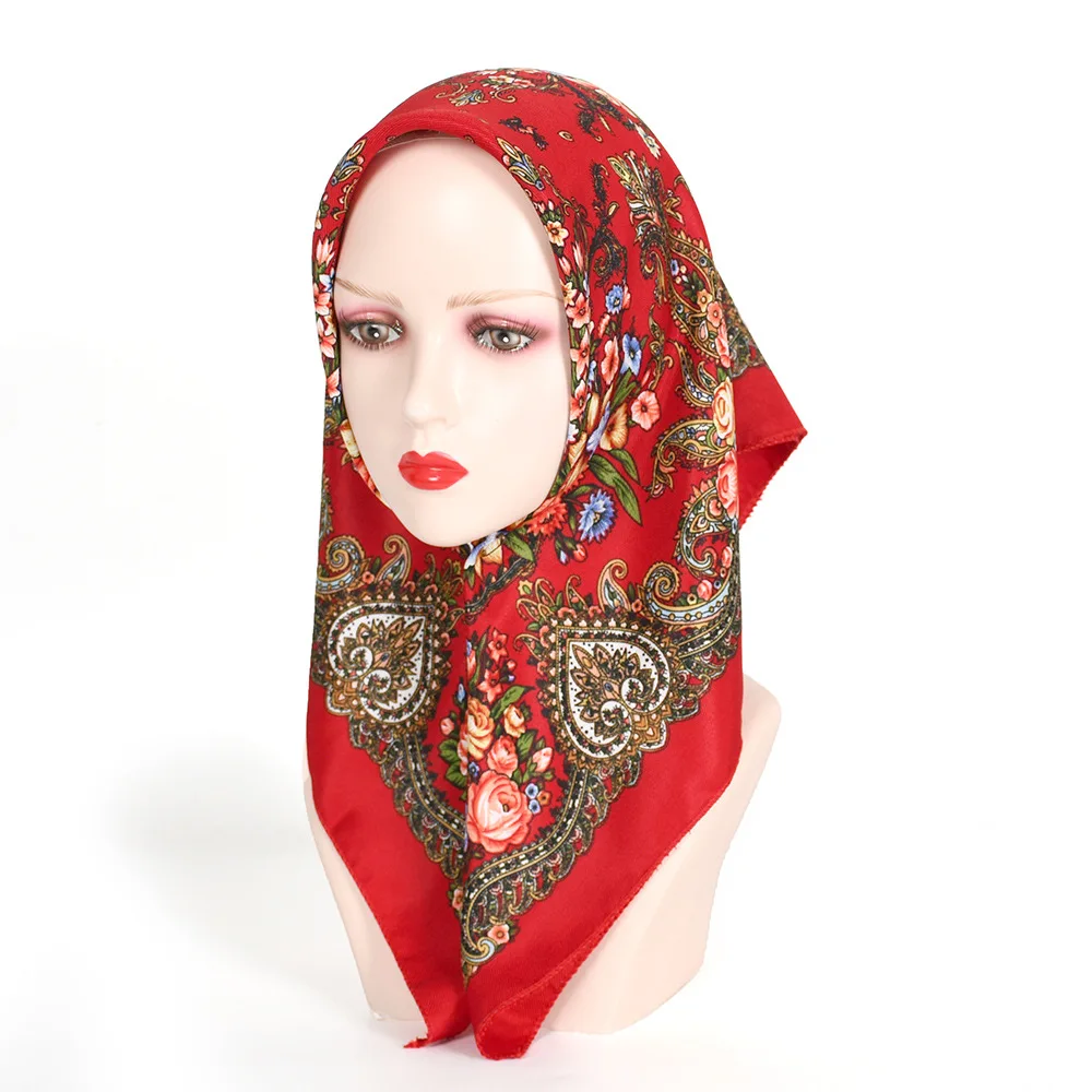 70*70cm Pastoral Style Square Scarves Luxury Women Floral Print Bandana Headband Scarves Babushka Hijab Handkerchief Head Wraps