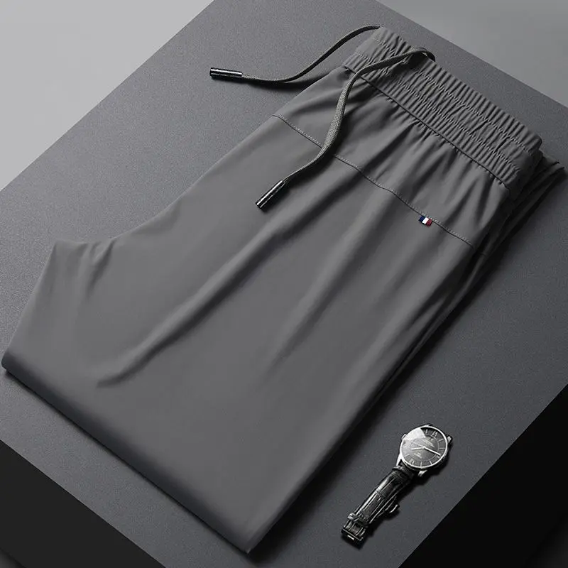 

Мужские летние легкие дышащие однотонные брюки из ледяного шелка, удобные прямые брюки для повседневной носки, универсальные мужские брюки