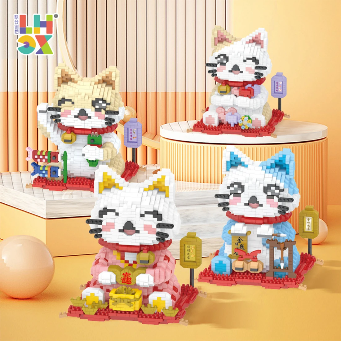 

DIY Fortune Cat Micro Building Blocks Cartoon Lucky Cat Mini Diamond Brick 3D Assembled Toys For Living Room Decorations Gift