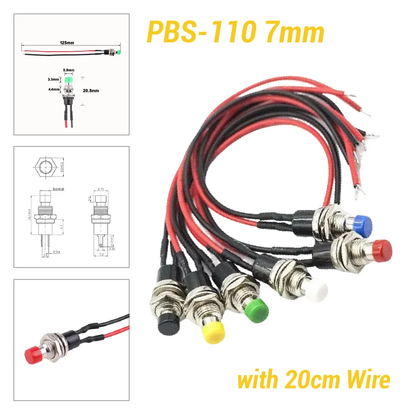 

7mm Momentary Push Button Switch Self-Resetting ON OFF with 20CM Pre-Soldered Wires