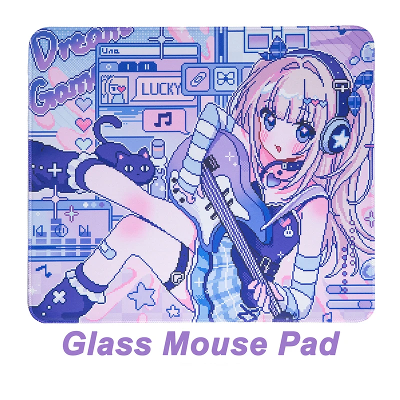 

Trendy Pixel Art Y2K Guitar Girl Kawaii Glass Gaming Mouse Pad - XXL Hard Tempered Photovoltaic Surface for FPS eSports & Office