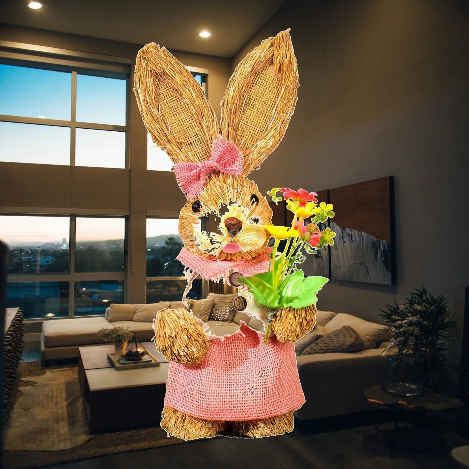 Straw Rabbit Figure DIY Material Package Cartoon Desktop Ornament Cute Easter